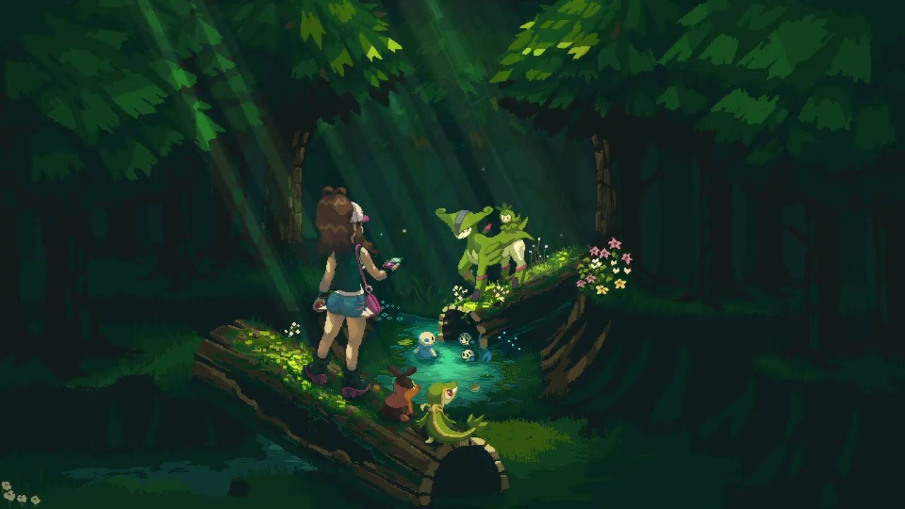 Cozy Pokémon Forest Night Ambience 🌿Relaxing Music for Sleep, Study & Focus (1 Hour)