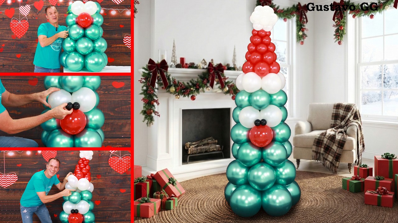 ARBOL DE NAVIDAD con globos 🎄 ADORNOS NAVIDEÑOS 🎅 pino o arbolito de navidad de globos - Gustavo gg