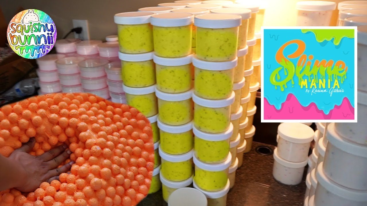making a lot of slime for Slime Mania! Squishybunnii and Karina