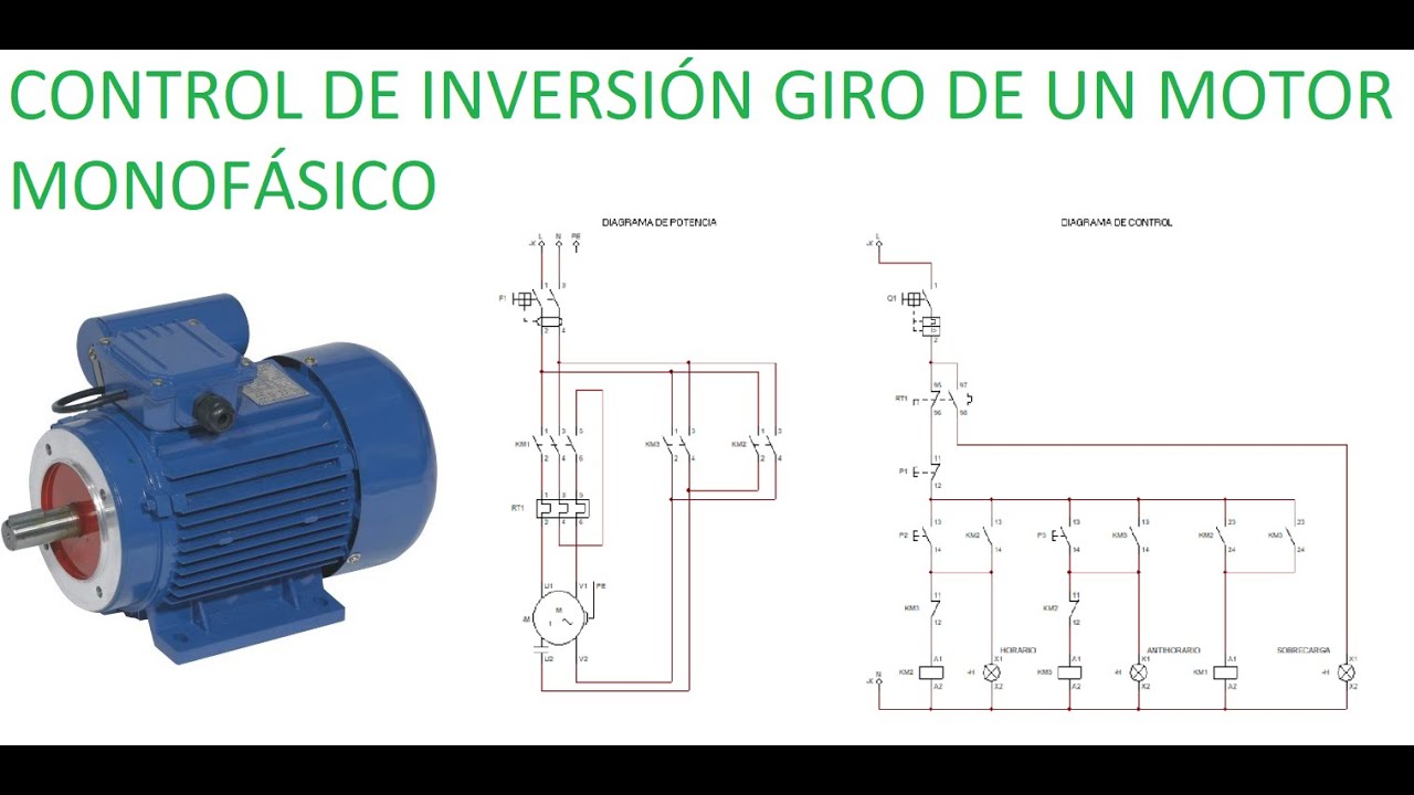Inversión de Giro de un Motor Monofásico (Diagrama de Control y Potencia)