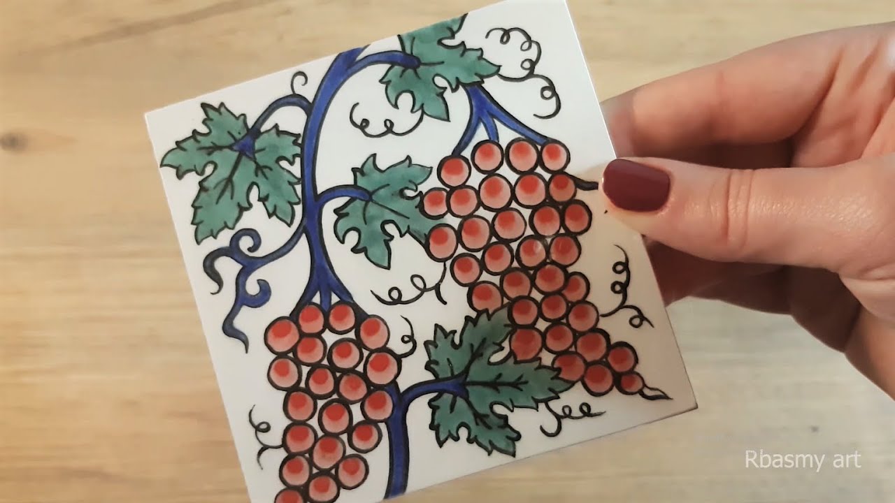 TILE ART DESİGN | Drawing and Painting a Ceramic Tile | Satisfying Art |  Diy | Tile Painter