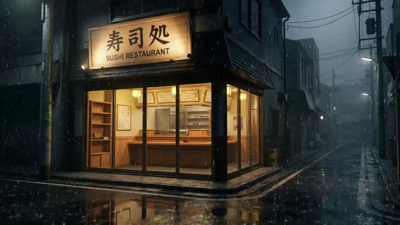 RAINY JAPANESE SUSHI BAR 🍣🌧️ Cozy Night Lofi To Calm Your Mind & Relax | Japanese Rain Vibes