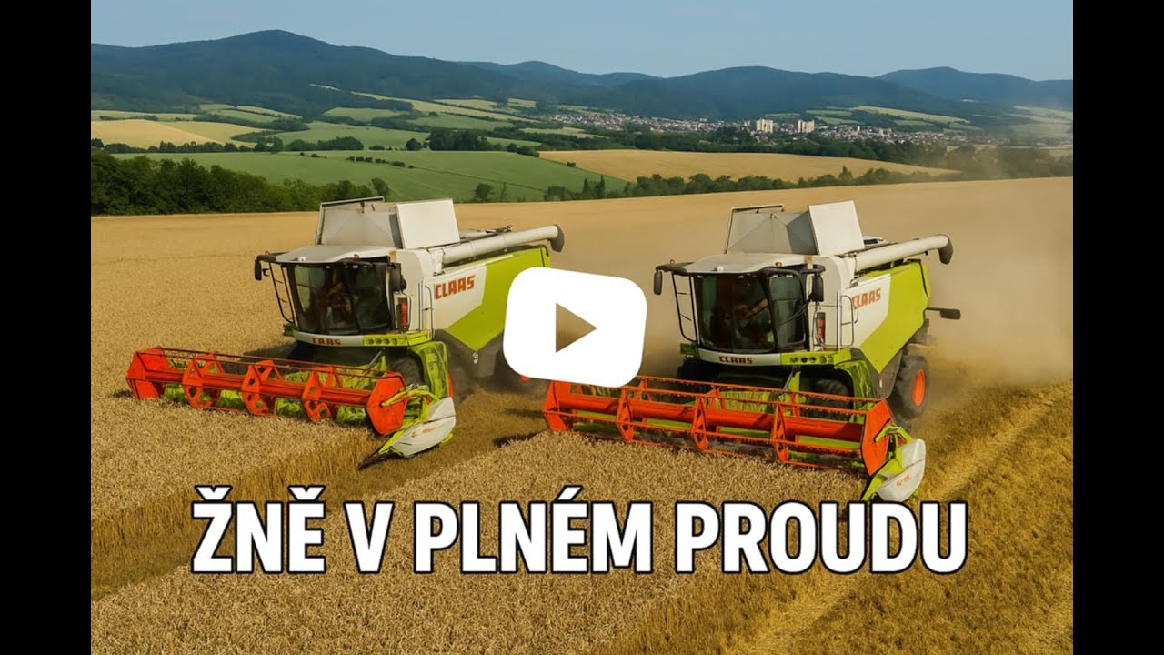 Žně  2025 v plném  proudu. Kombajny nad Šumperkem
