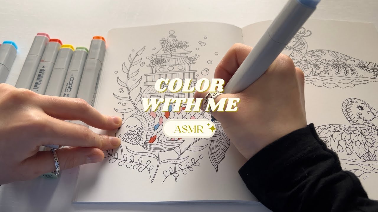 ASMR color with me using markers/relaxing brush sounds/no talking
