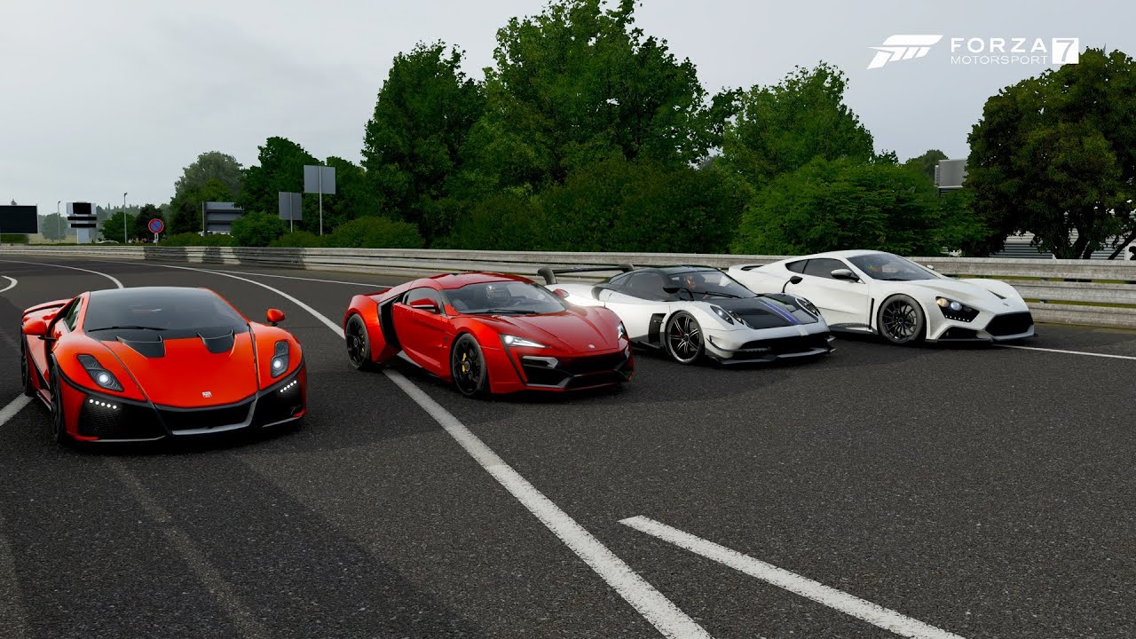Forza 7 Drag race: Lykan Hypersport vs GTA Spano vs Pagani Huayra BC vs Zenvo ST1