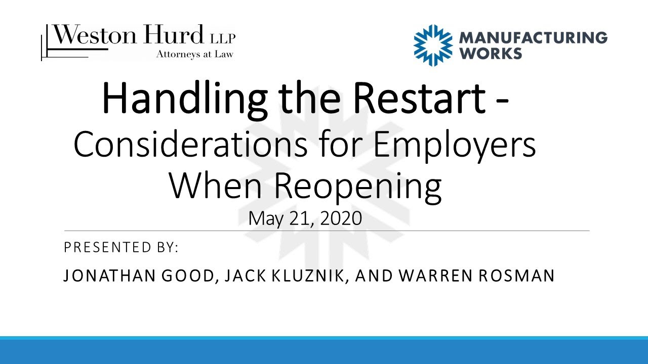 Handling the Restart: Considerations for Employers When Reopening