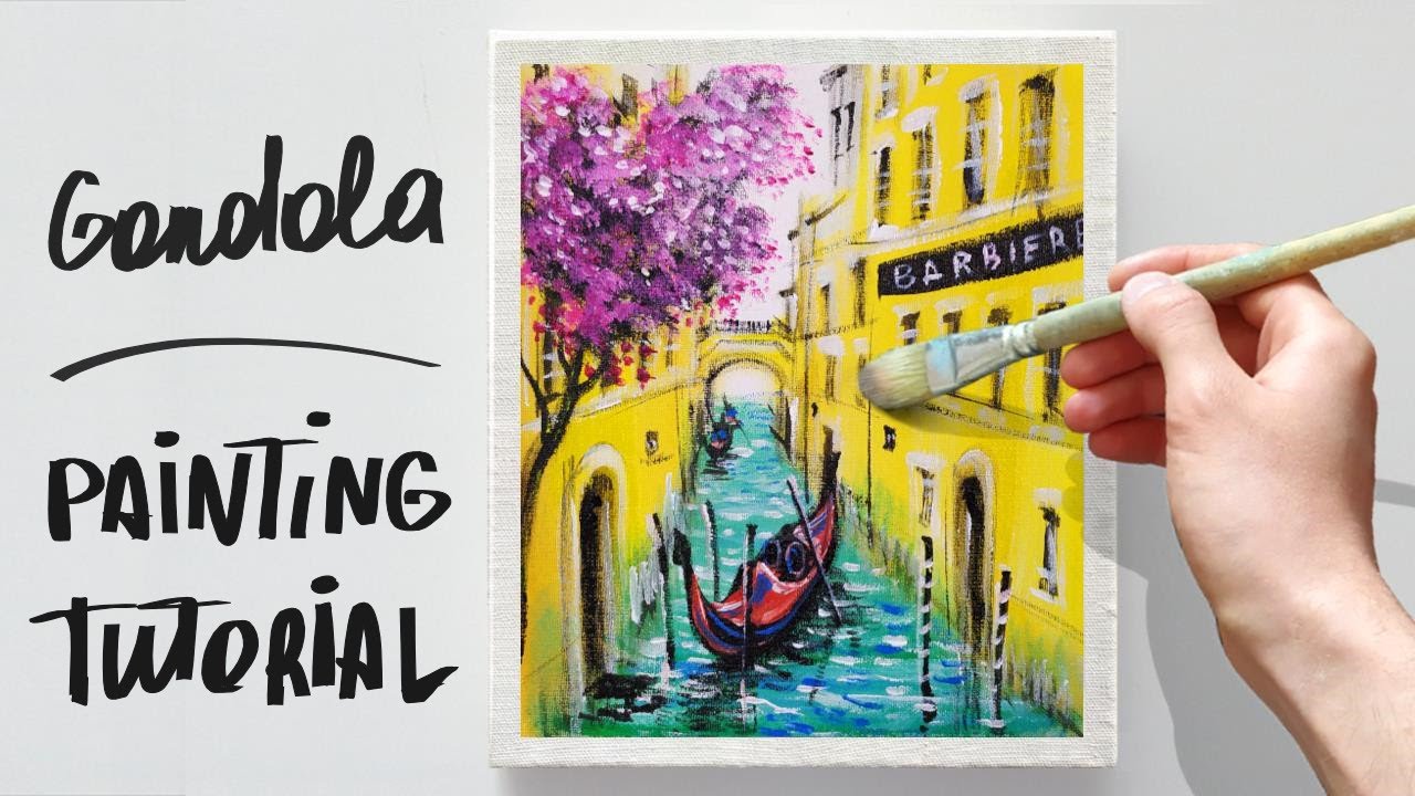 Acrylic painting, Venice city painting, Gondola, Abstract