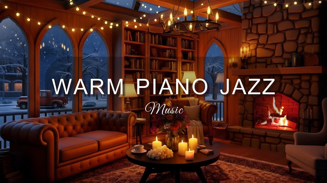Warm Winter Jazz Fireplace ❄️🔥 Relaxing Cabin Ambience with Calm Piano & Crackling Fire