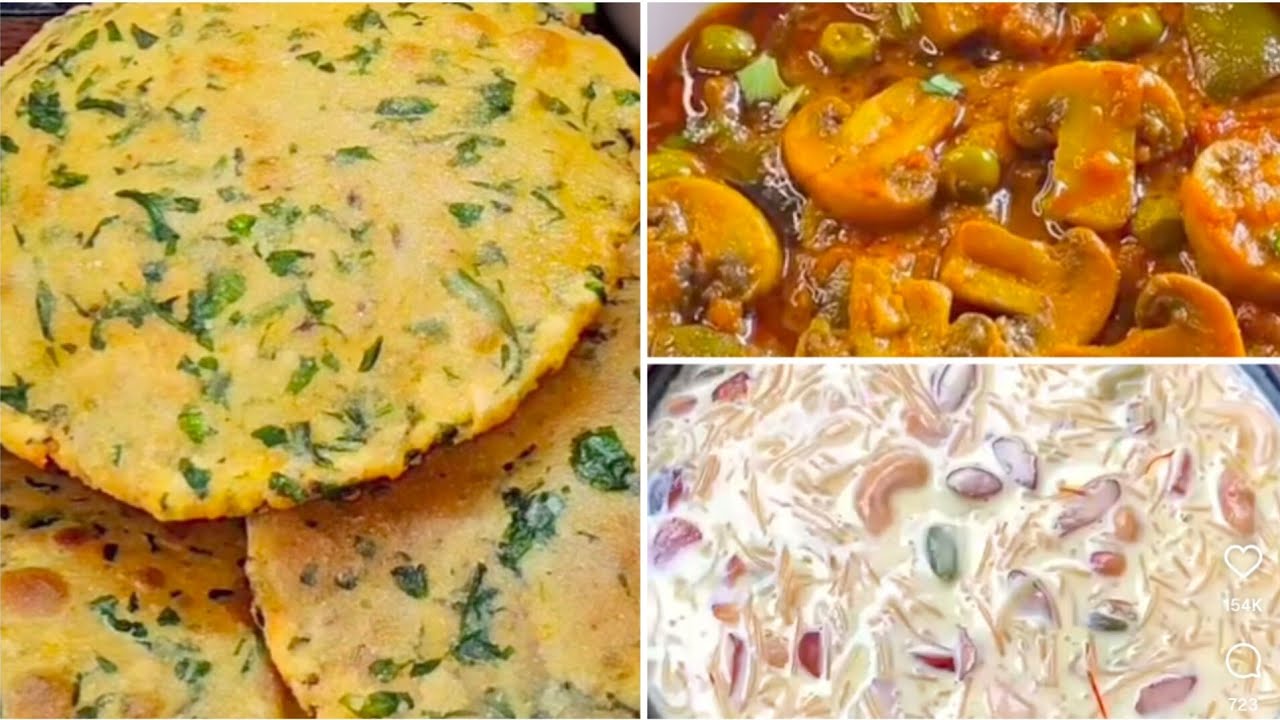 Special dinner # methi puri # mushroom matar and aalu ki sabji # saviya 