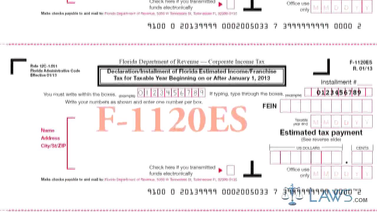 Form F 1120ES Declaration Installment of Florida Estimated Income Franchise Tax