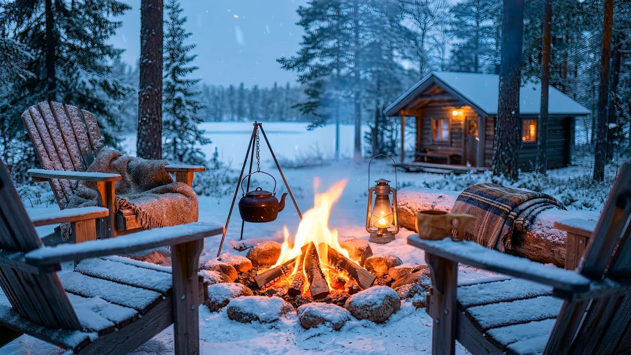 A Peaceful Winter Scene❄️✨Campfire & Cozy Cabin Sounds