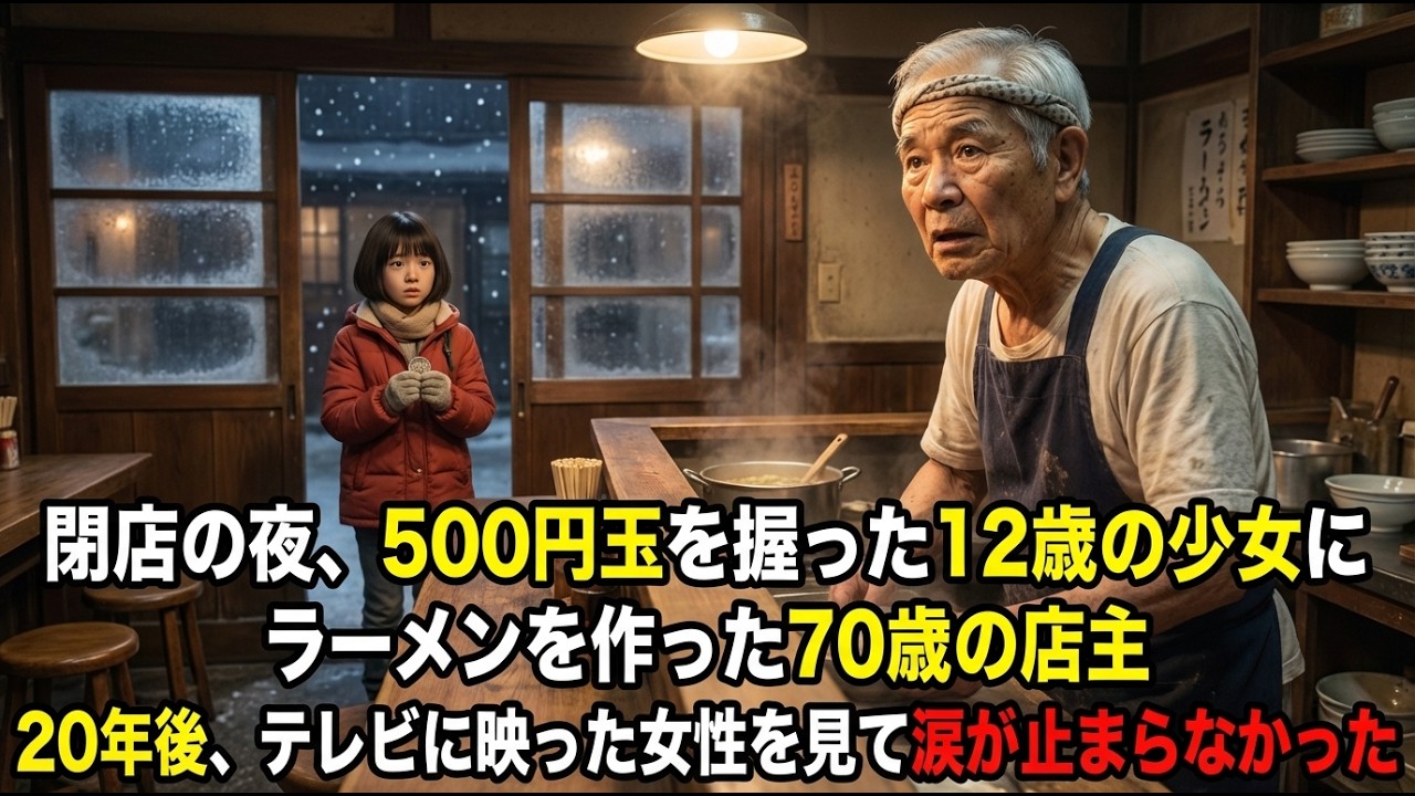 閉店の夜、500円玉を握りしめた12歳の少女が来店「ラーメン1杯ください」70歳店主が黙って特製ラーメンを作った結果→20年後、まさかの展開に…【感動する話】