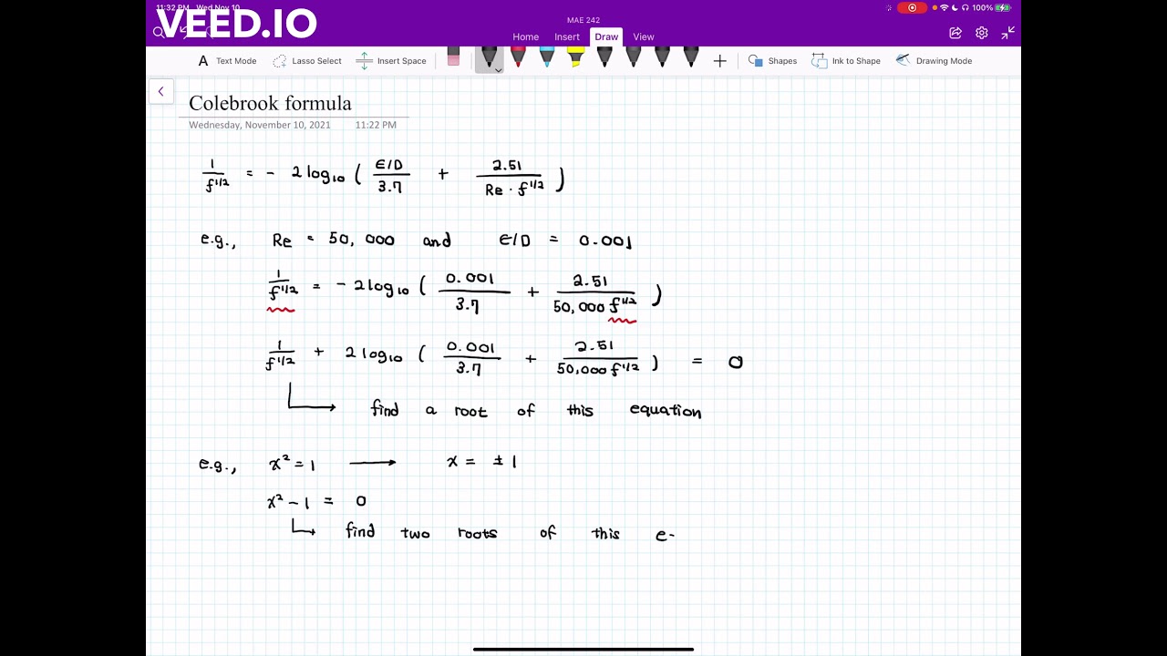 [MAE 242] Solving the Colebrook formula using Matlab