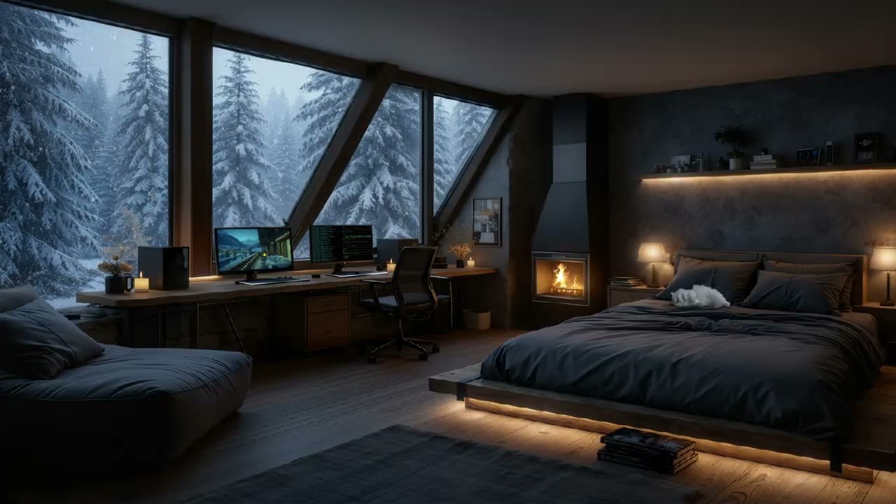 Winter Deep Work Lofi Ambience ~ Cozy Cabin Focus Music for Productive Sessions