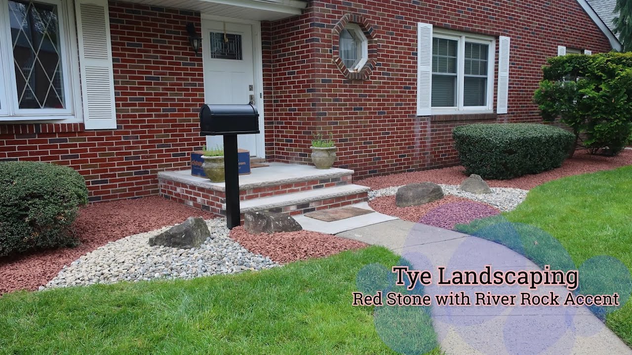 Landscape Renovation - Low maintenance decorative Red Stone with River Rock - Old Bridge, NJ. 08857