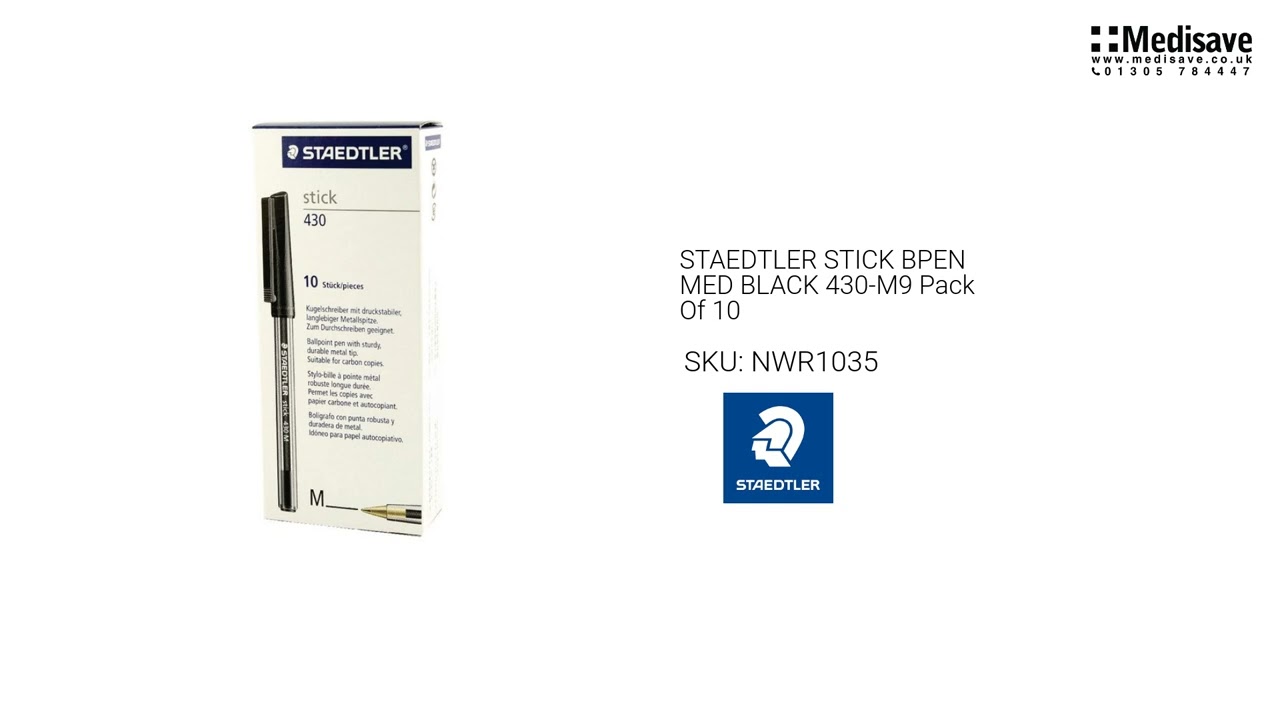 STAEDTLER STICK BPEN MED BLACK 430 M9 Pack Of 10 NWR1035 1920x1080