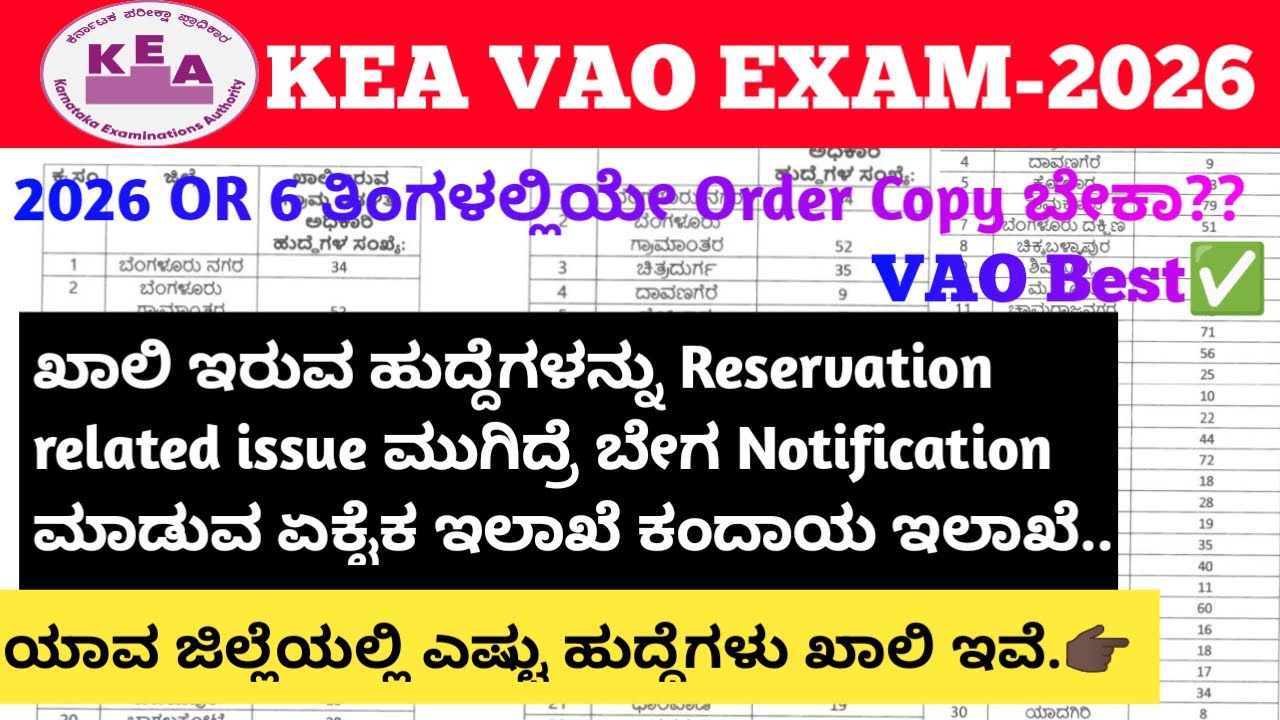 KEA VAO EXAM 2026 | 6 ತಿಂಗಳಲ್ಲಿಯೇ Order Copy ತೊಗೊಳ್ಳಿ | ಯಾವ ಜಿಲ್ಲೆಗೆ Apply ಮಾಡಬೇಕು |ಕಂದಾಯ ಇಲಾಖೆ Best