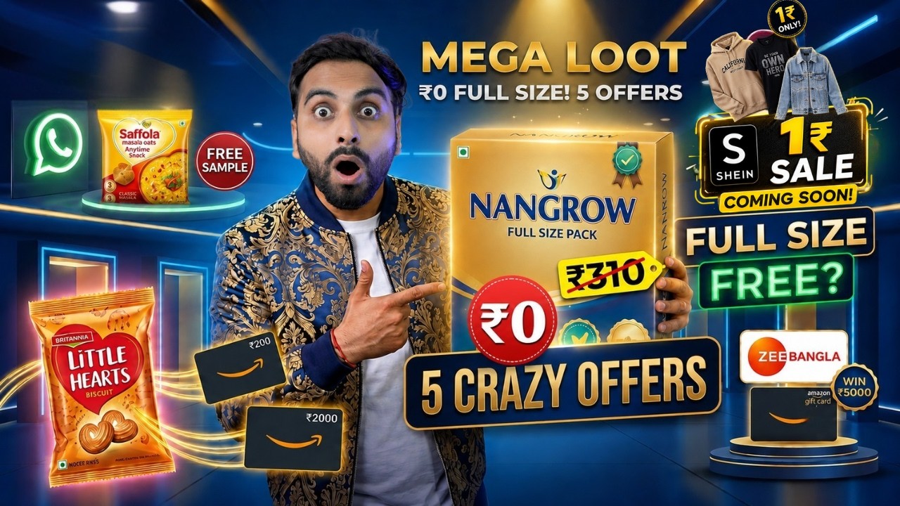 Shein Rs.1 Sale | Saffola FREE Sample | Britannia FREE Amazon Voucher | Nangrow Rs.0 Offer |