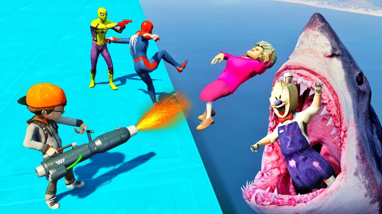 Scary Teacher 3D — Ник и Тани в беде — Голодная акула в море — Режим мести Человека-паука