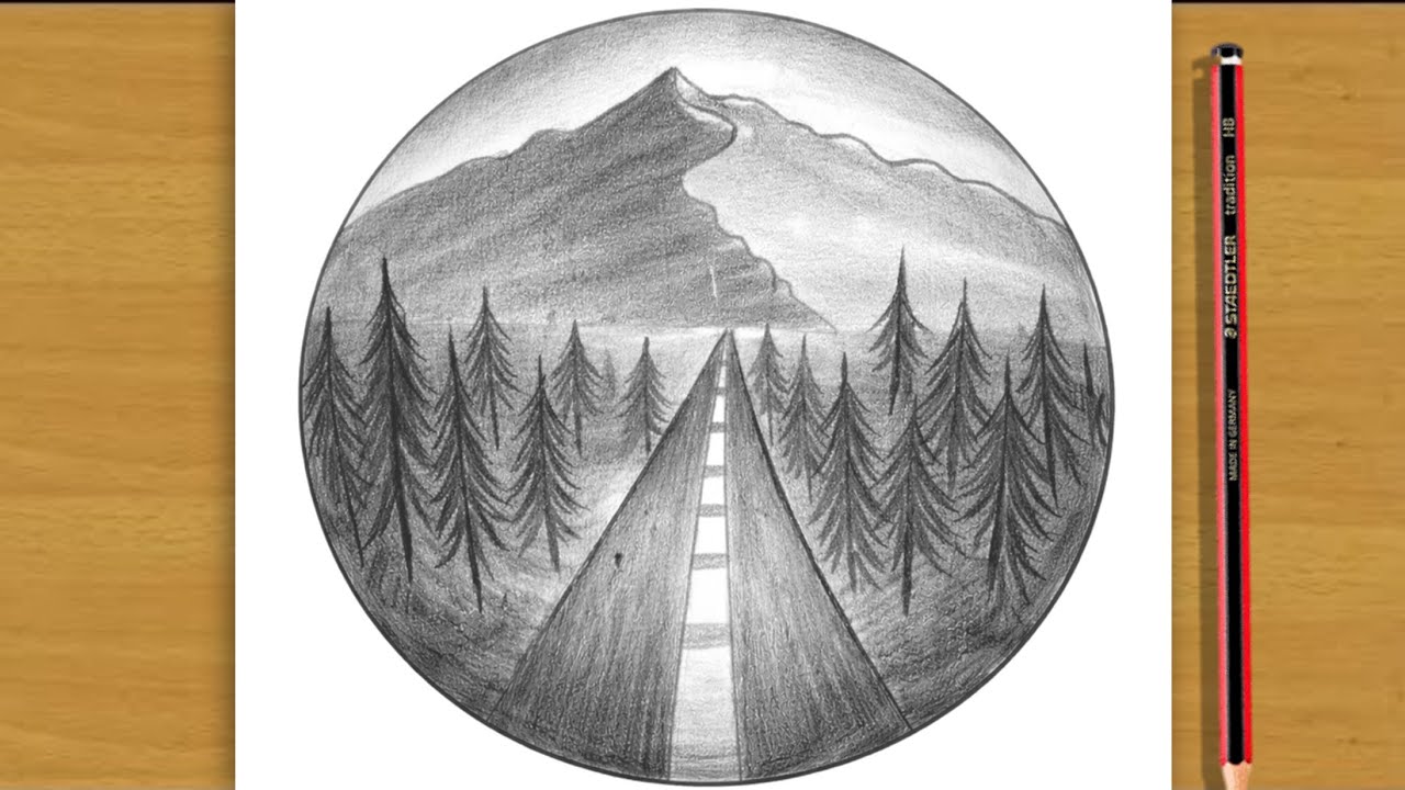Easy Pencil Drawing | Calm Road in Forest Sketch for Relaxation