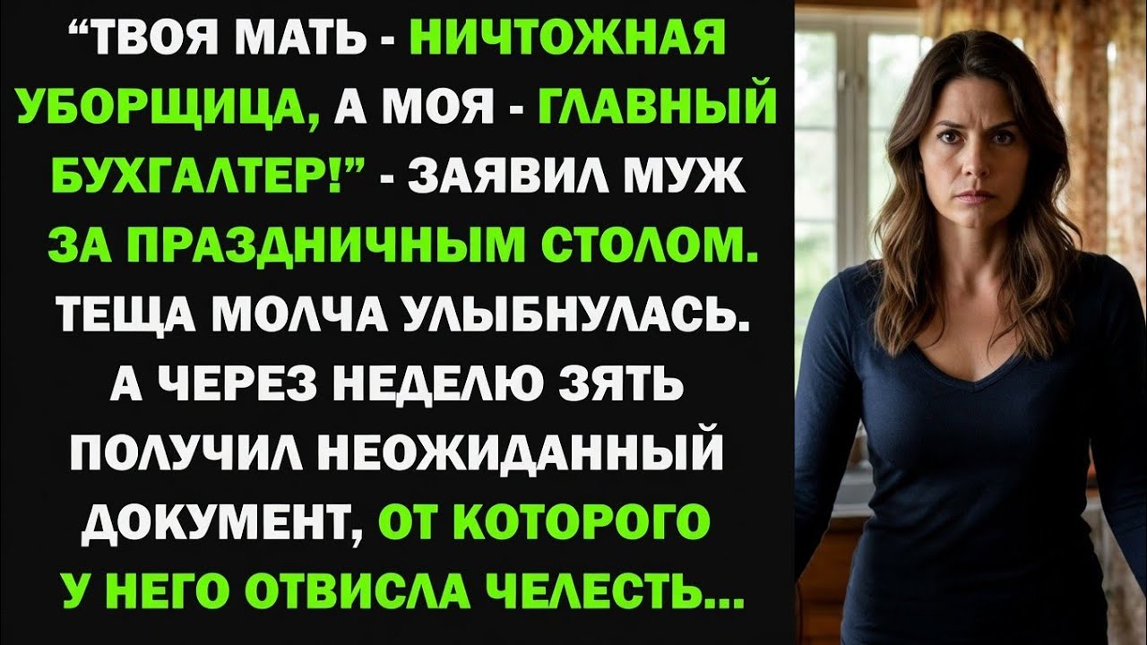 Твоя мать - обычная уборщица, а моя главный бухгалтер! - заявил муж за праздничным столом... но