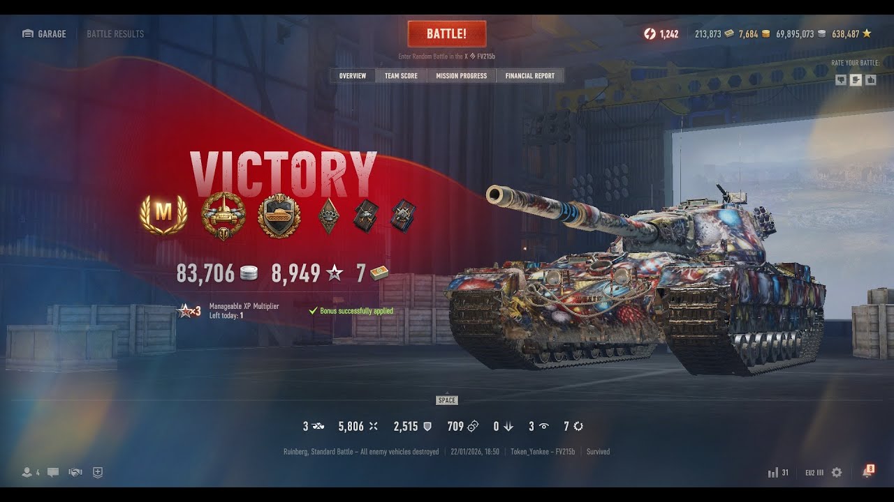 FV215b | Ruinberg map | Ace Tanker | High Caliber | Steel Wall | 5806 DMG