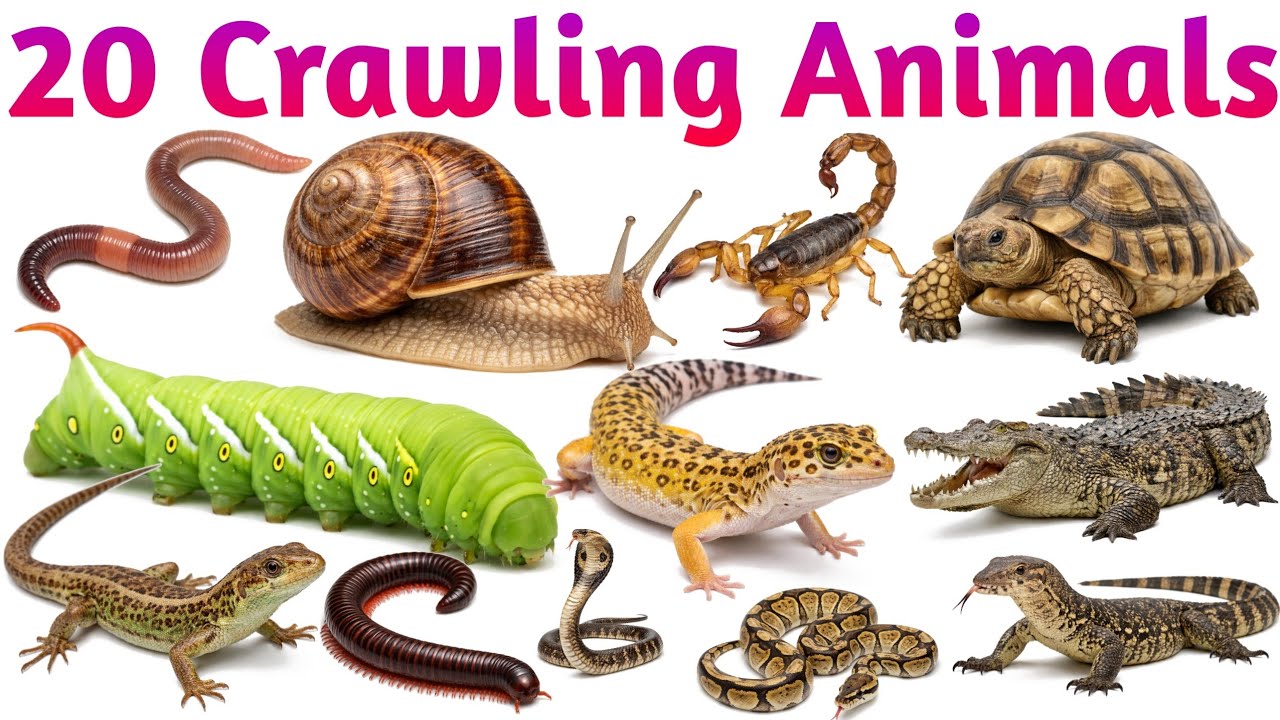 Crawling Animal Names | Lizard, Worm, Tortoise | English Vocabulary for Kids