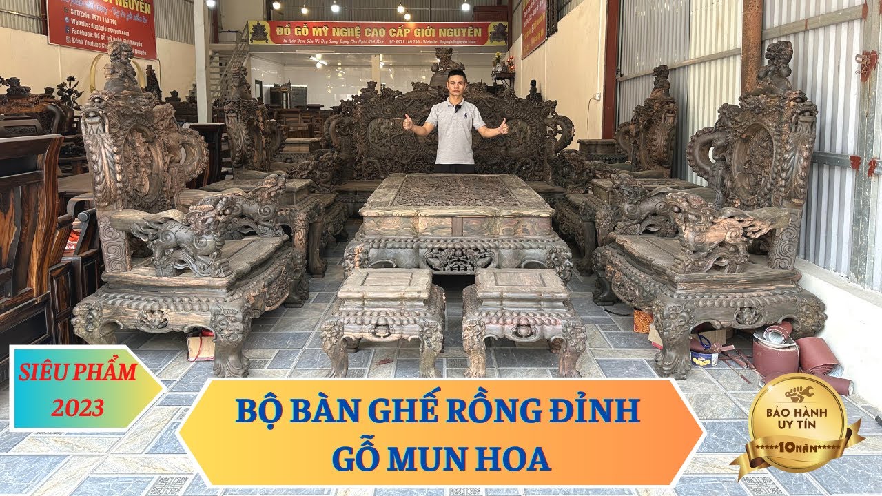 Bộ bàn ghế rồng đỉnh gỗ mun hoa | với danh xưng 