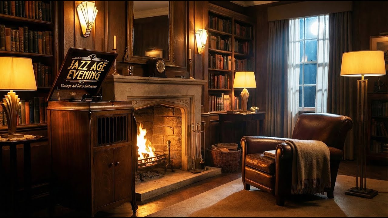 1920s Art Deco Room 🔥 Vintage Jazz & Cozy Fireplace