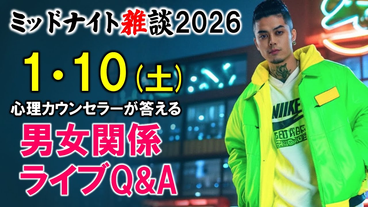 【もくじ】2026/1/10(土)LIVE🔴男女関係ライブQ&A🔴プロ心理カウンセラーの恋愛・男女関係ライブQ&A～ミッドナイト雑談