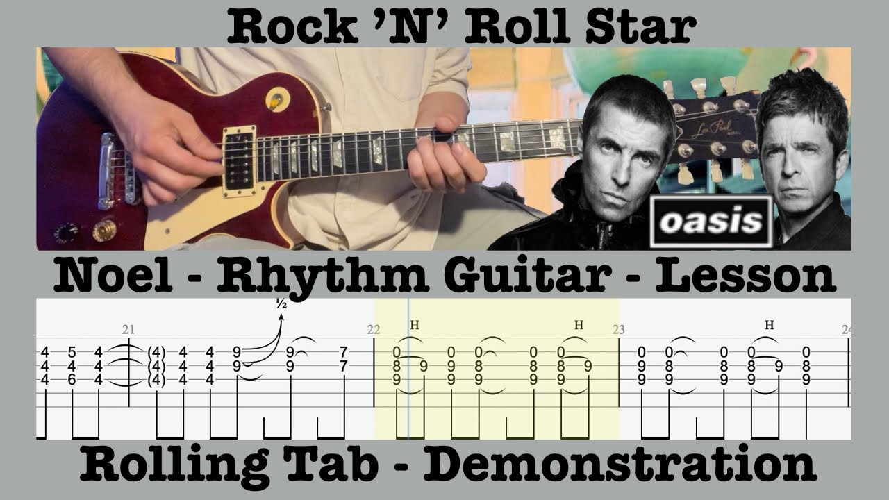 Rock 'N' Roll Star - Noel Gallagher - Rhythm Guitar - Lesson - Oasis - Rolling - Tab - Demonstration