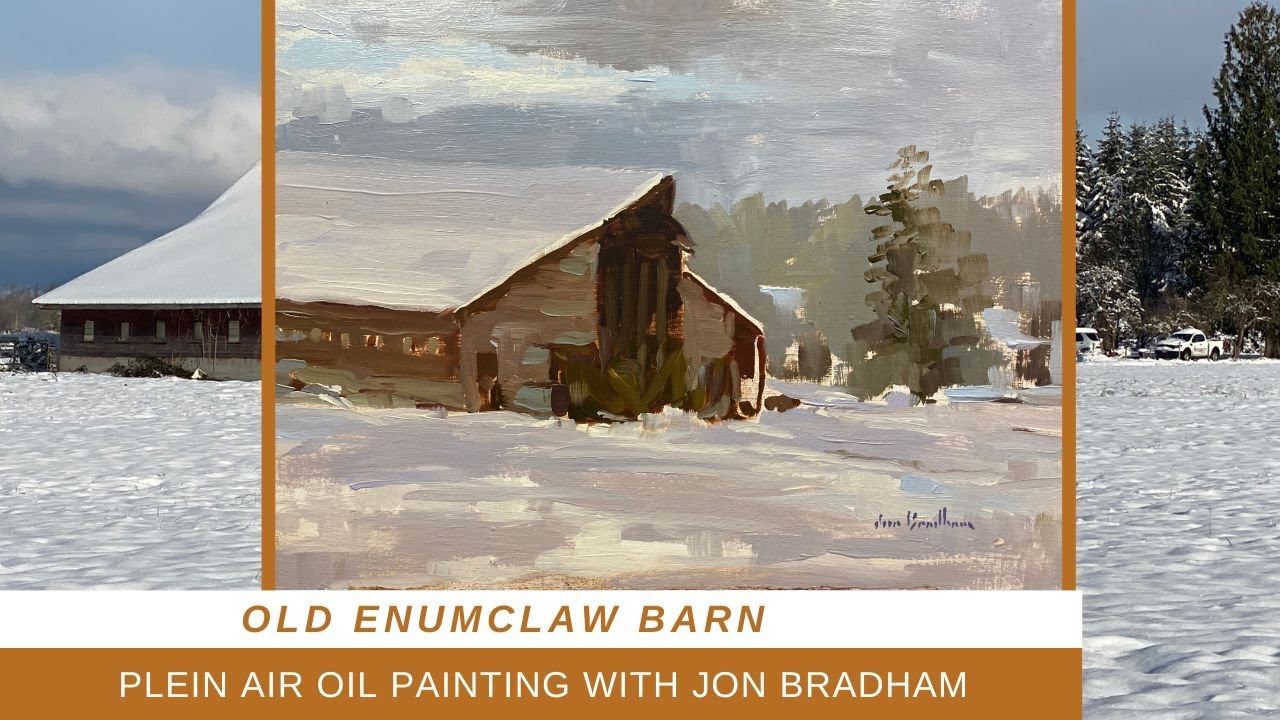 SNOWY COLD WEATHER PLEIN AIR PAINTING Old Enumlaw Barn