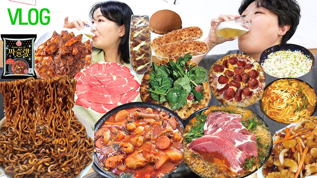 먹방 브이로그 | 요리 해먹고 외식한 일주일 🍕 매운등갈비찜 곱도리탕 방이샤브칼국수 짜슐랭 탕수육 페퍼로니 루꼴라피자 동네빵집 크림빵 마늘샐러드빵 땡초부추전 Mukbang VLOG