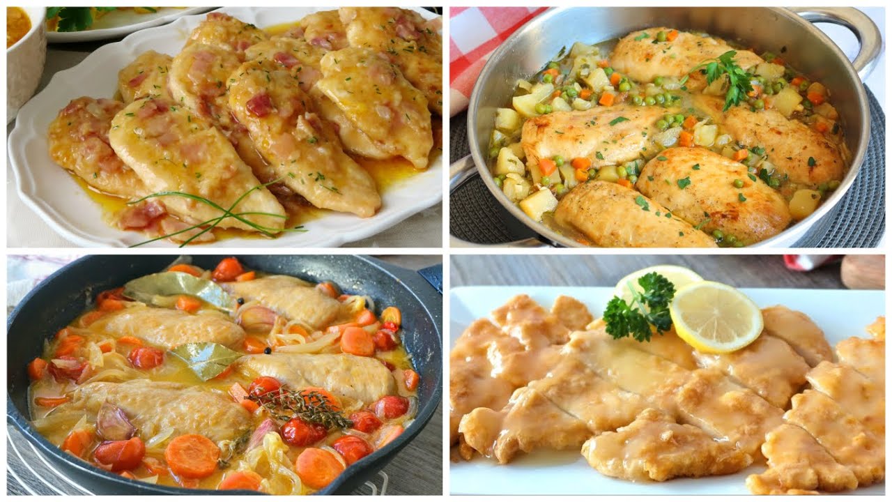 Pechugas de pollo en salsa (4 recetas diferentes)