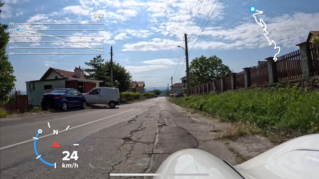 Bulk Velomobile riding downhill - bad road and bad tarmac