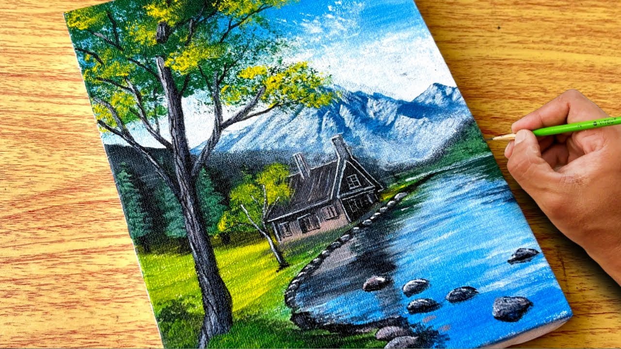 Mountain and Lake Scenery Painting / Canvas Painting / Painting Tutorial