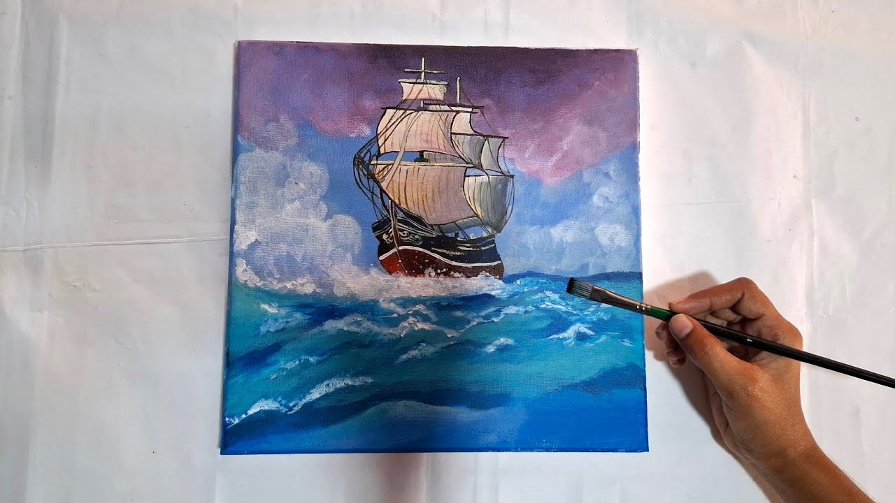 Ship in sea acrylic painting 