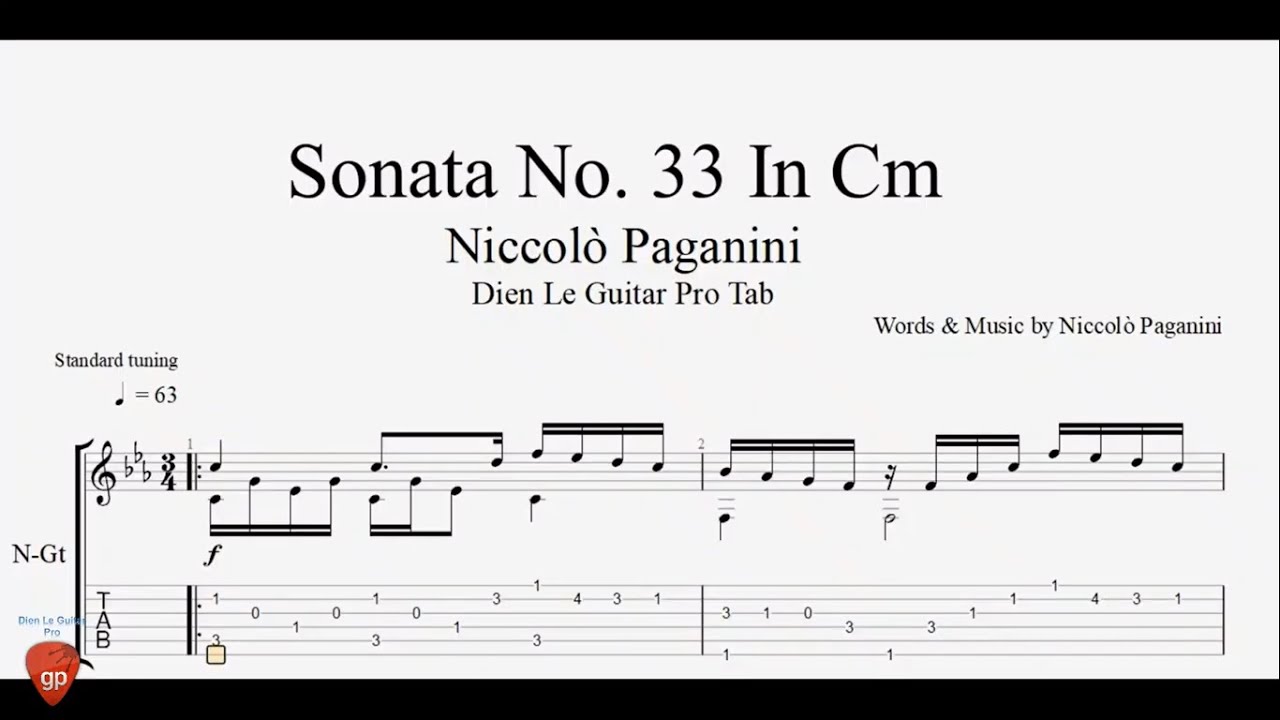 Niccolò Paganini - Sonata No. 33 In Cm - Guitar Tabs