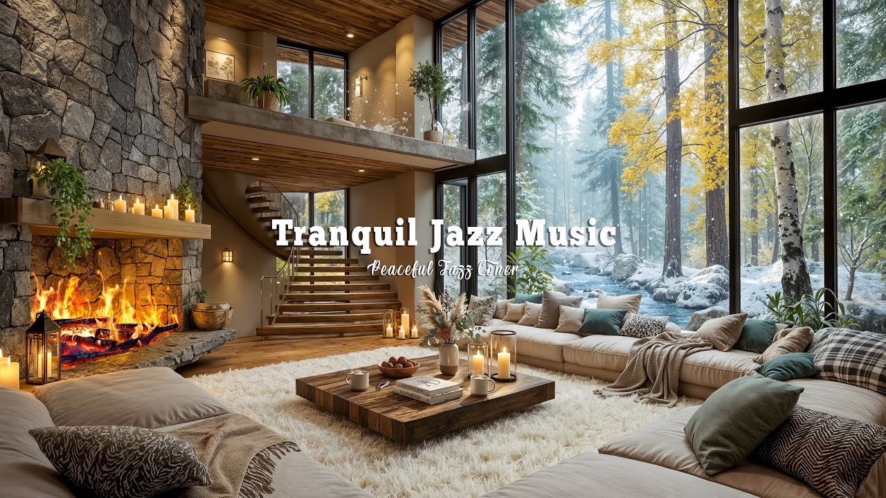Cozy Winter Indoor Ambience With Tranquil Jazz Music | Warm Jazz Melody With Nature Therapy To Focus