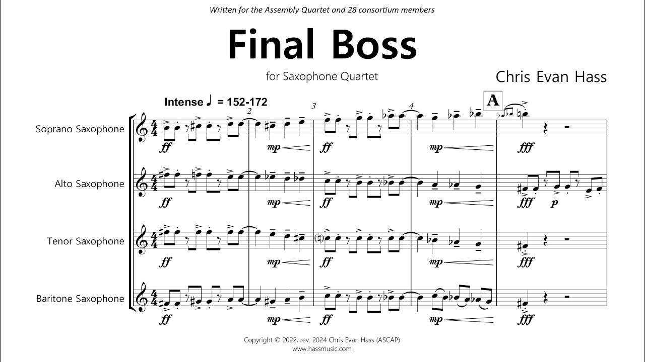 Final Boss for Saxophone Quartet [Studio Recording] - Chris Evan Hass