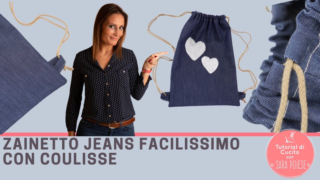 Zainetto jeans facilissimo con coulisse | cucito creativo con Sara Poiese