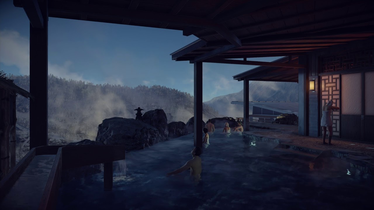 Video Game Ambience Asmr - (Hitman) Relaxing Spa | Flowing Water Sounds | Hokkaido Japan