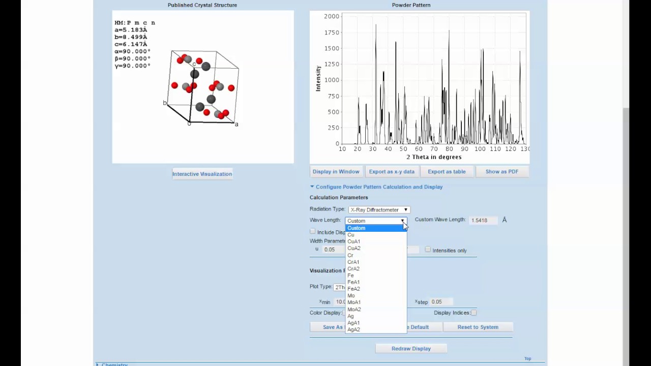 How to look for standard XRD spectra in the ICSD database