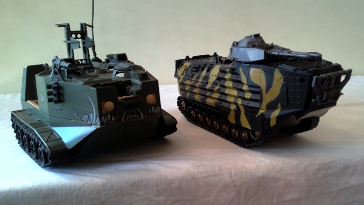 GI Joe Warthog AIFV versus Chap Mei Steel Badger AAV, amphibious landing 3 3/4 toys.