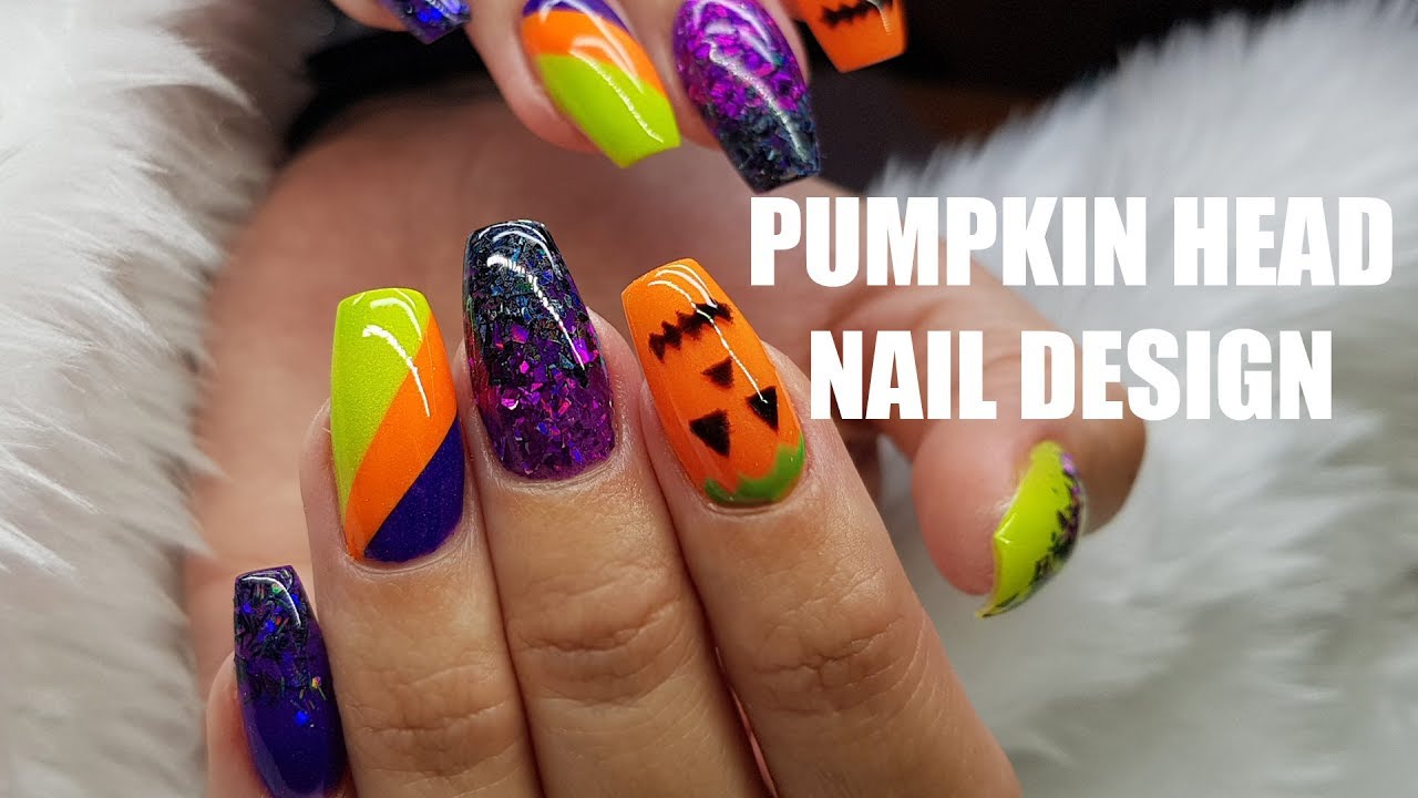 ACRYLIC NAILS HALLOWEEN COLOUR BLOCK DESIGN | GLITTER PLANET UK