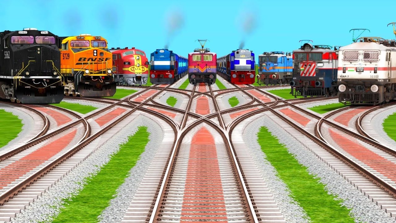 9 Realistic Trains Run At Curves Branches Railroad Tracks | indian railways | train simulator 
