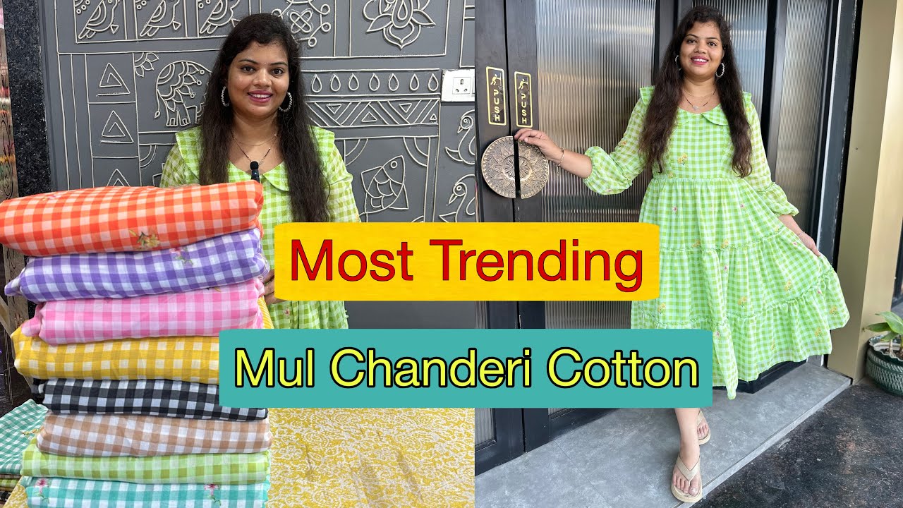 Most Trending Checks Mul Chanderi Cotton Fabric Collection #fabriccollection #fabric #trendingdesign