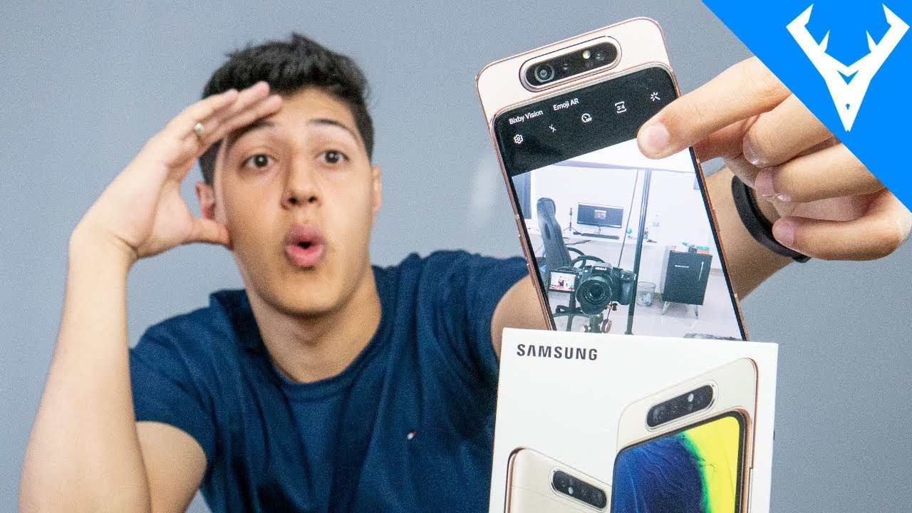 Olha ele! Galaxy A80 com a INCRÍVEL CÂMERA GIRATÓRIA! #UNBOXING