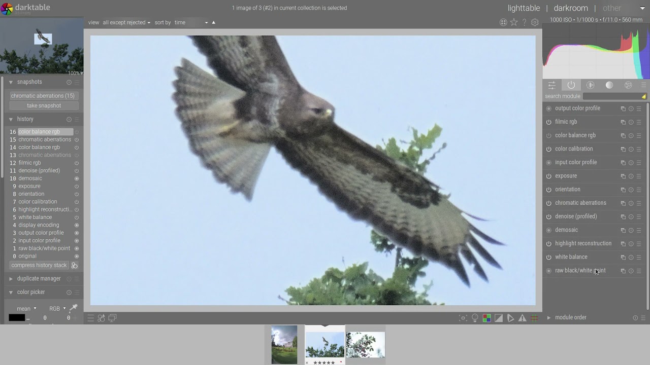 Chromatic aberrations reduction with darktable 3.6