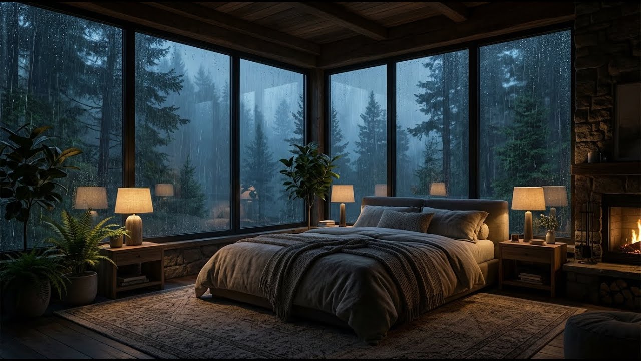Deep Tranquil: Forest Rain and Felt Piano in Dark Glass Room for Fast Sleep and Recovery 🌧️🎹